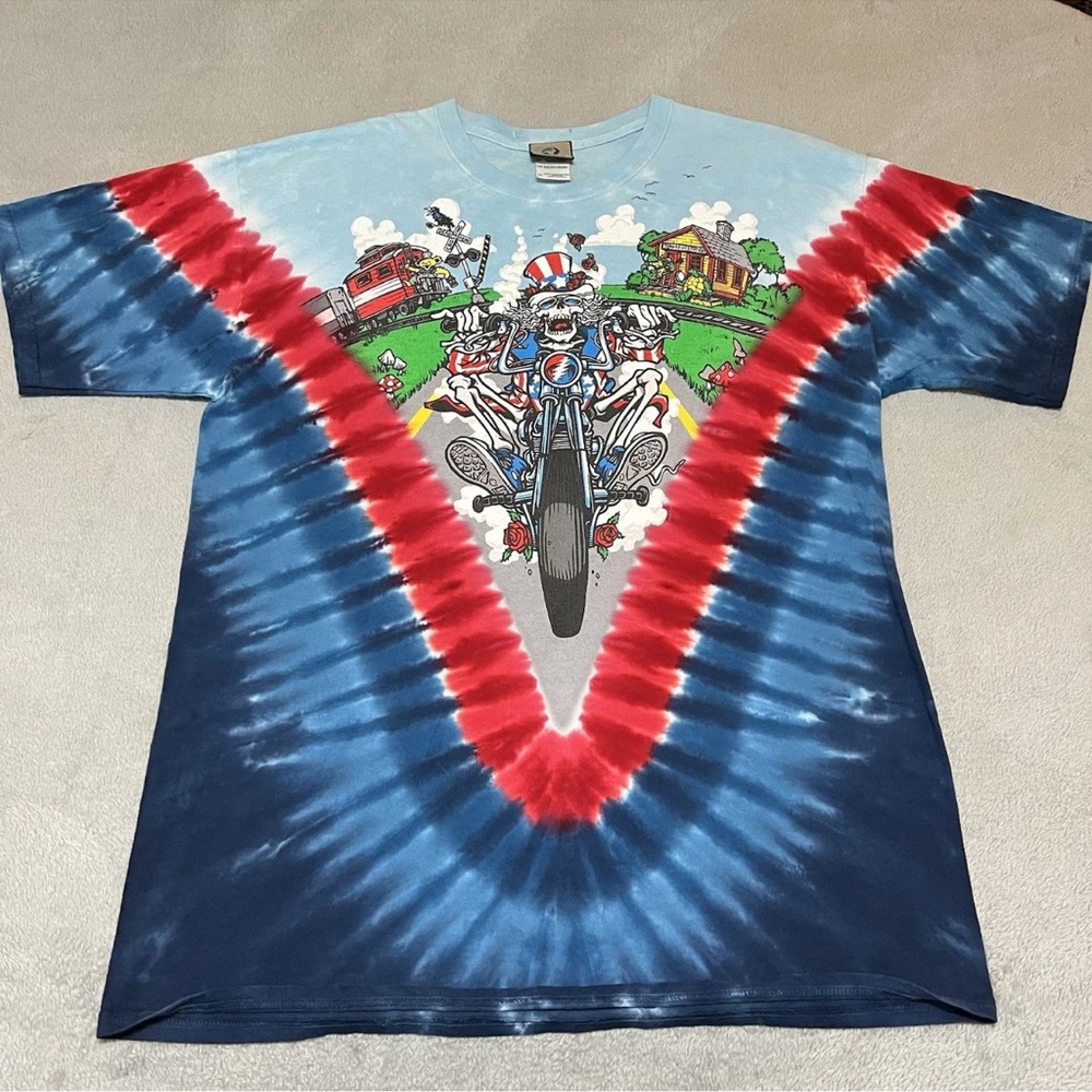 2011 Grateful Dead Deadhead Band Tshirt Crossing Biker Liquid Blue Tie Dye XL - Picture 1 of 9